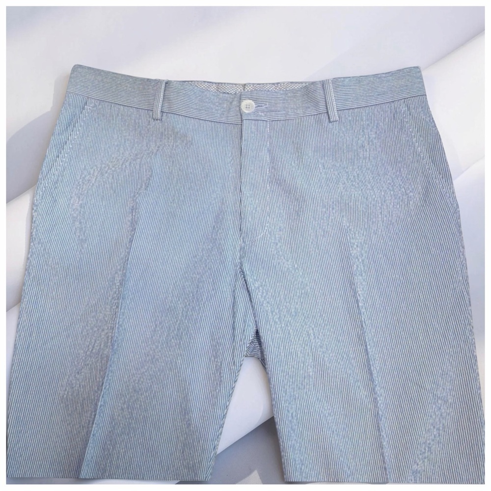 Ballin Men’s Blue White Stripe Cotton Stretch Tailored Pants | 35 | Quiet Luxury - Picture 5 of 10